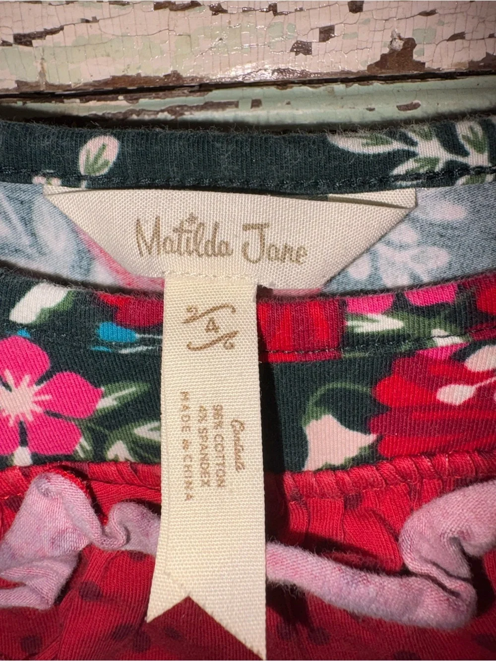 Matilda Jane Dark Green Floral Top with Pink & Red Ruffle Pants